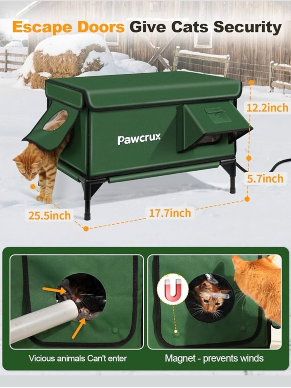 NWOT JLSAME Weatherproof Heated Cat House bed shelter for Outdoors - Green - Picture 6 of 6